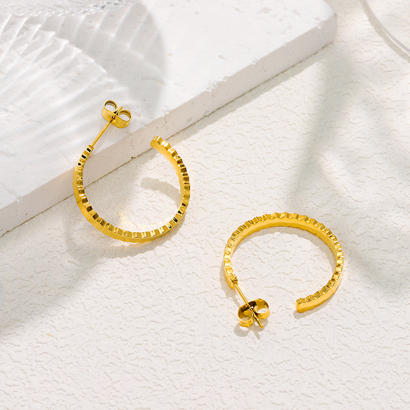Fluted Edge Hooped Earrings on Stone