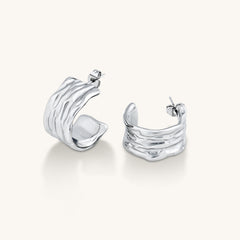 Geometric Hammered CC Hoop Earrings Silver