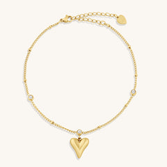 Heart Pendant Anklet with 3 Cubic Zirconia