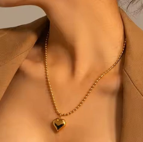 Heart Pendant with Beaded Chain on Model