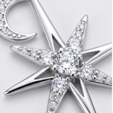 Sterling Silver and Moissante Moon and Star Pendant with GRA Certificate