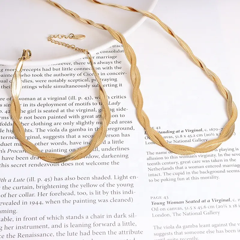 Twisted Double Layer Herringbone Snake Bracelet with background