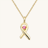 18K Gold on Solid 925 Silver Breast Cancer Moissanite Pendant